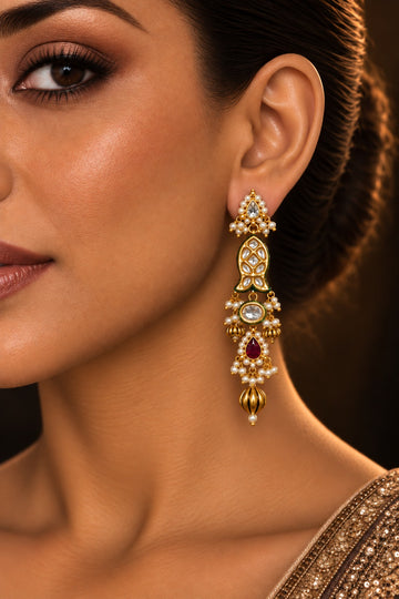 Paheli Fish Kundan Pearls Danglers