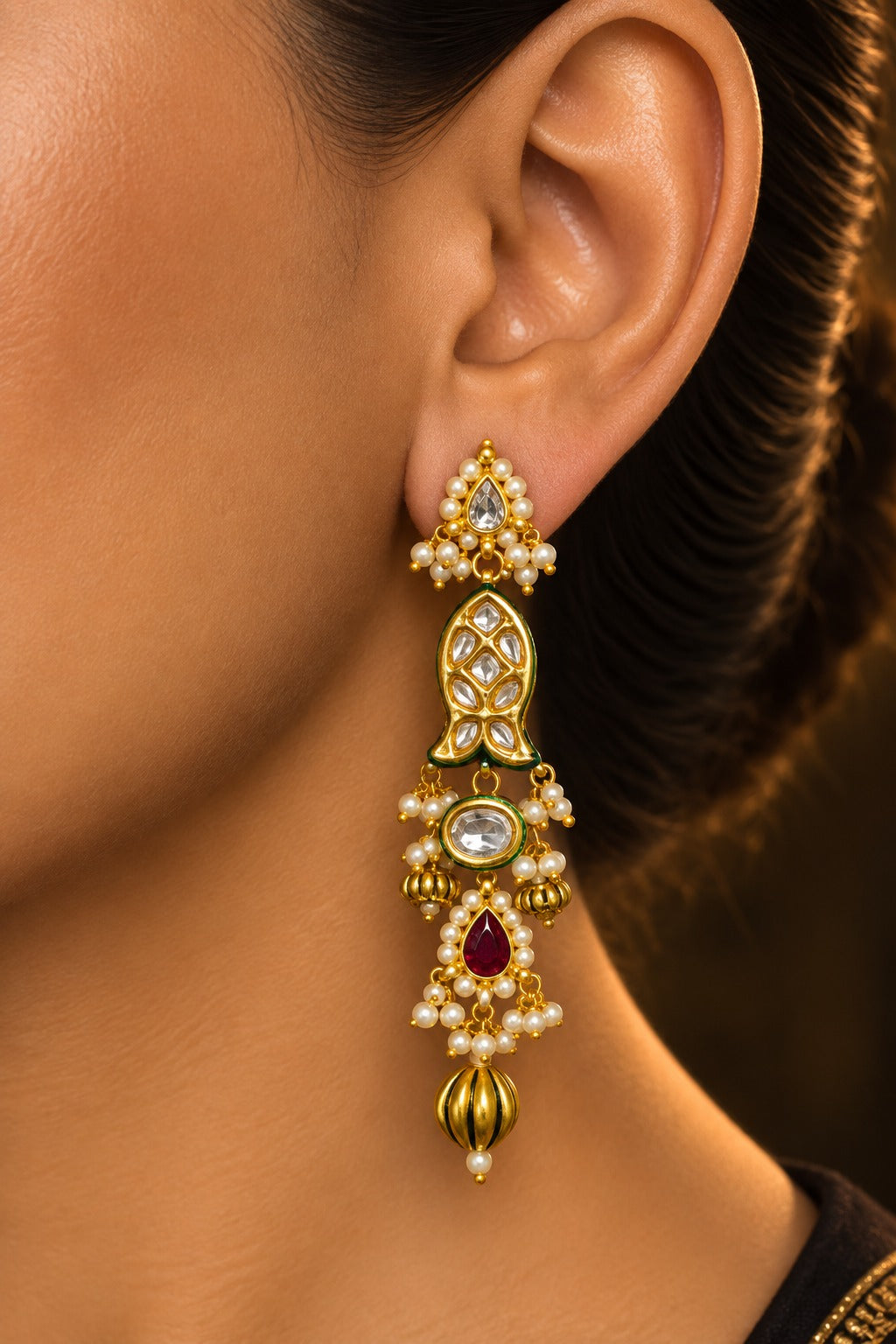 Paheli Fish Kundan Pearls Danglers