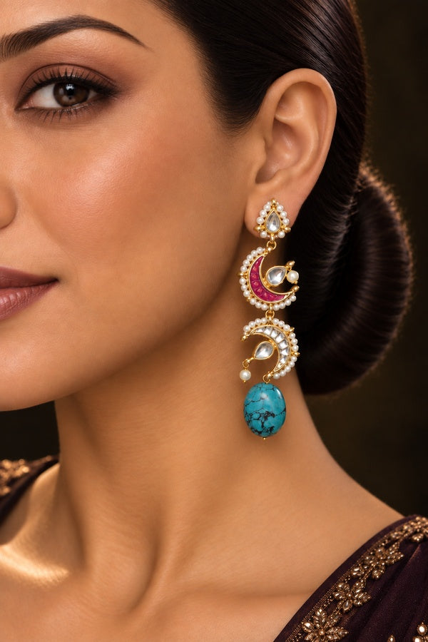 Red Chand Feroza Swing Dangler Earrings