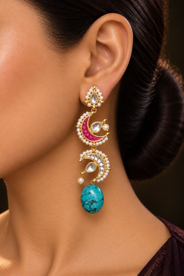 Red Chand Feroza Swing Dangler Earrings