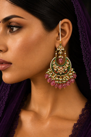 Multi Meenakari with Red Drops Floral Detail Earrings