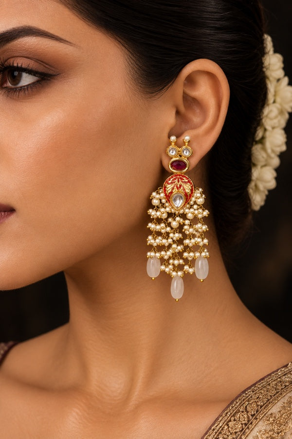 Red Pale Blue Drop Dangler Earrings