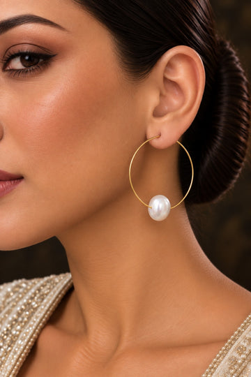 Gold Ring White Pearl Dangler Baali