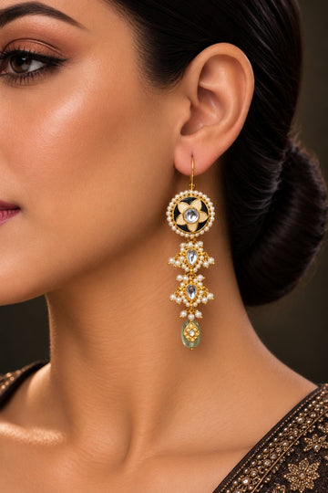 Black Meena Kundan Biya Barium Danglers