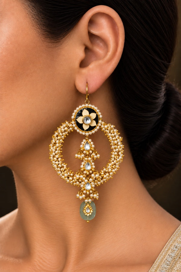 Black Meena Kundan Biya Barium Chandbalis