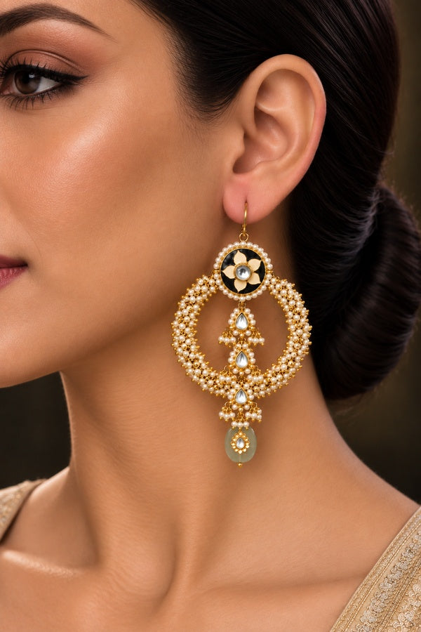 Black Meena Kundan Biya Barium Chandbalis