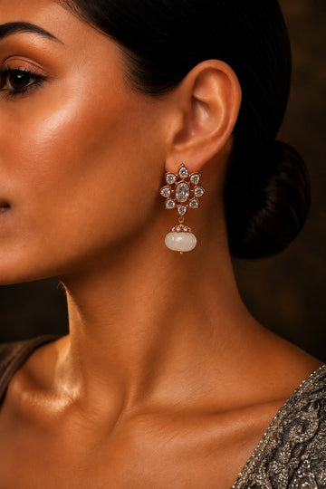 Rose Gold Zirconia Flower Drop Earrings