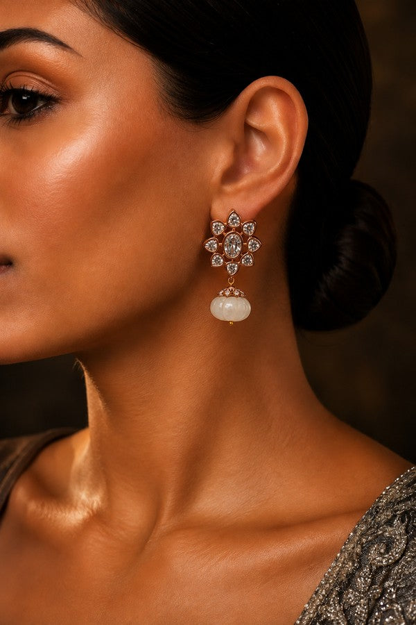Rose Gold Zirconia Flower Drop Earrings