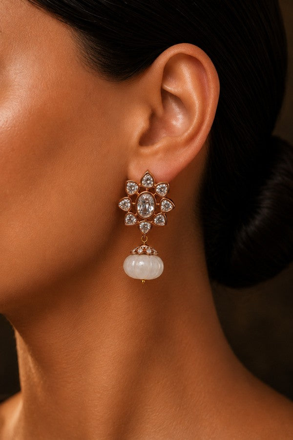 Rose Gold Zirconia Flower Drop Earrings
