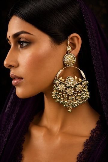 Statement Kundan Pearls Hint Of Green Baalis