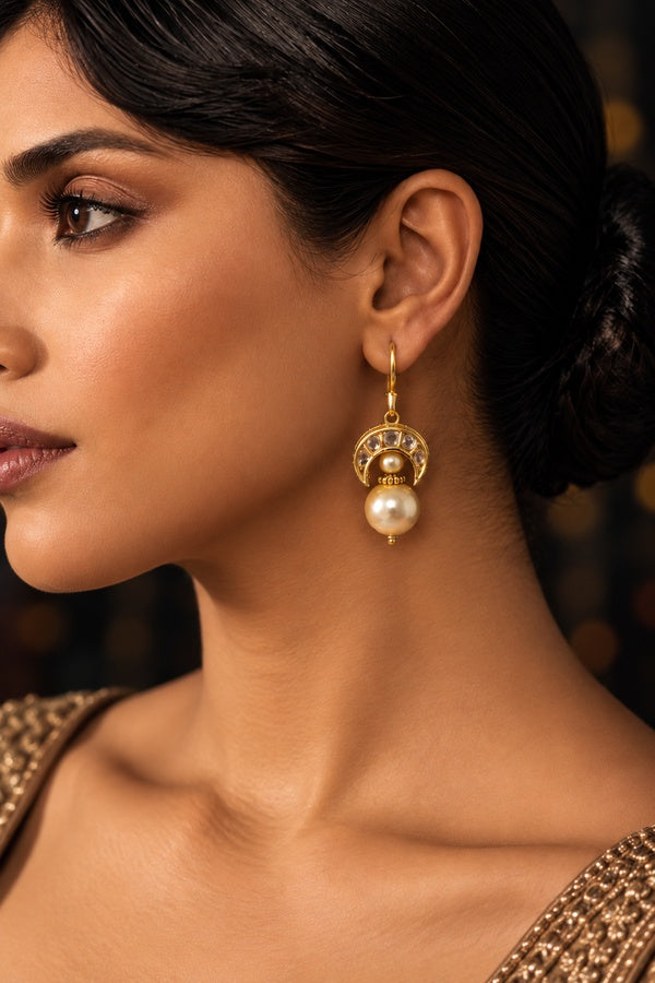 Golden Chand Pearl Drop Earrings
