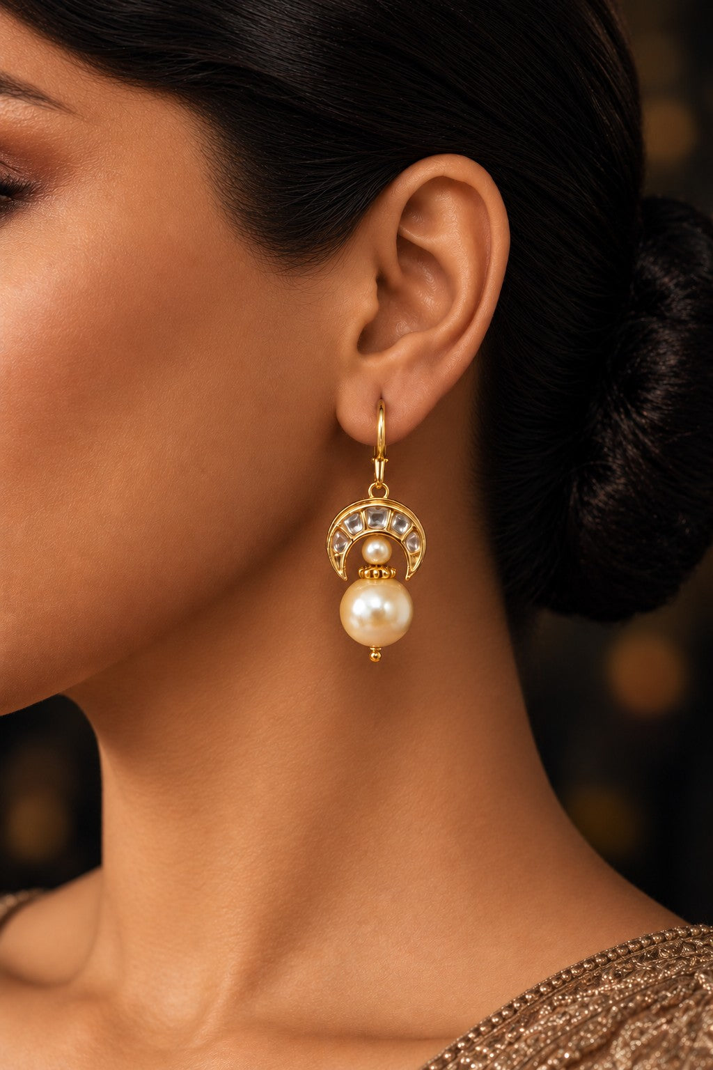 Golden Chand Pearl Drop Earrings
