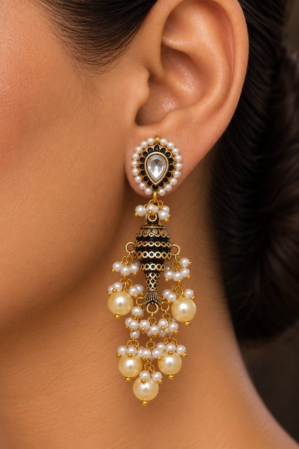 Dual Tone Fish Motif Pear Drop Earrings