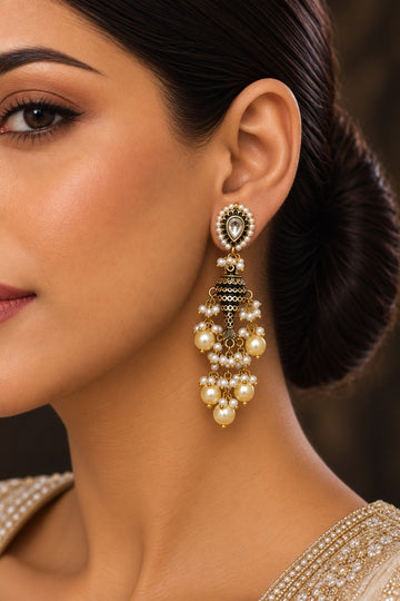 Dual Tone Fish Motif Pear Drop Earrings
