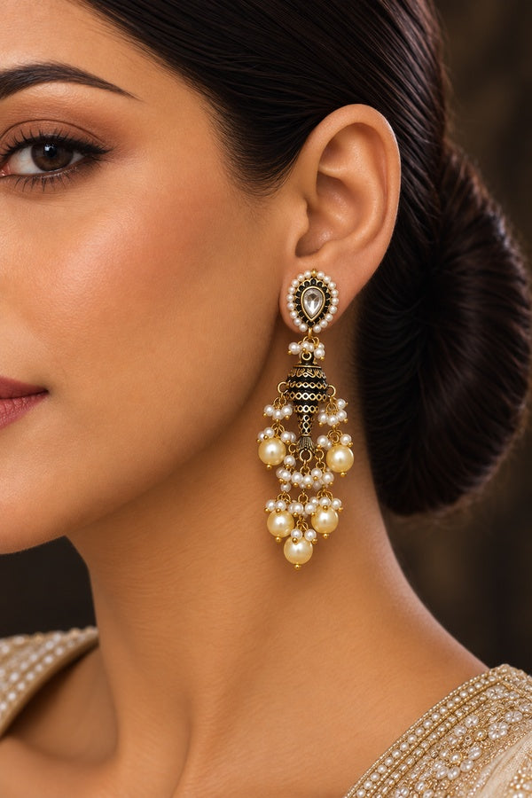 Dual Tone Fish Motif Pear Drop Earrings