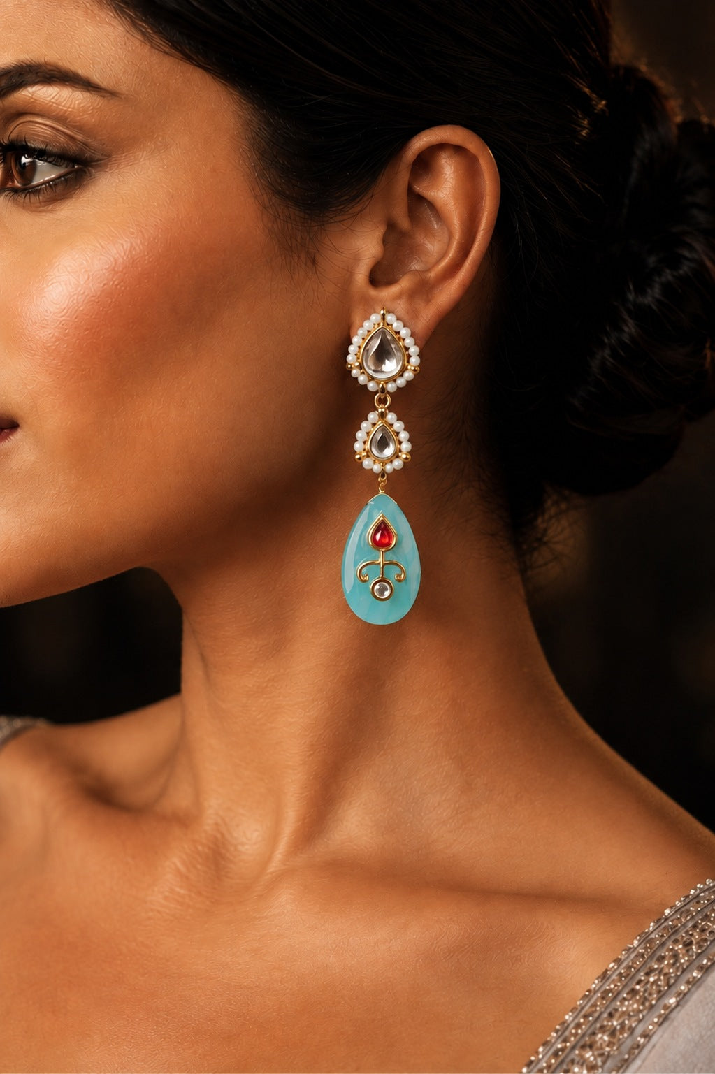 Kundan and Feroza Drop Earrings