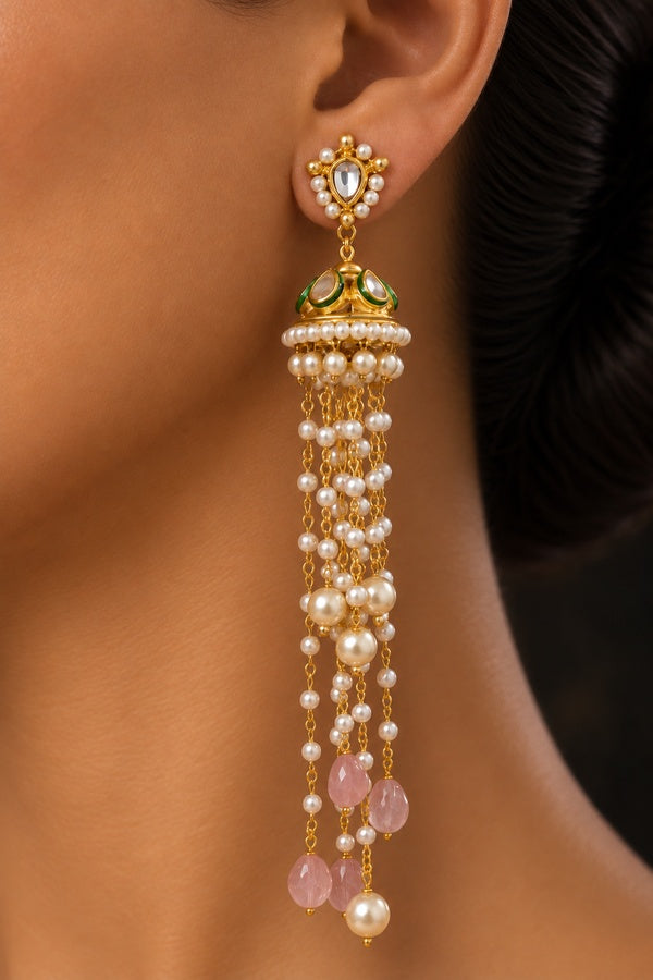 Kundan Jhumki Pearl Dangler Earrings