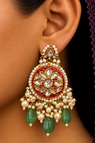 Red Rounds Green Drop Dangler Earrings