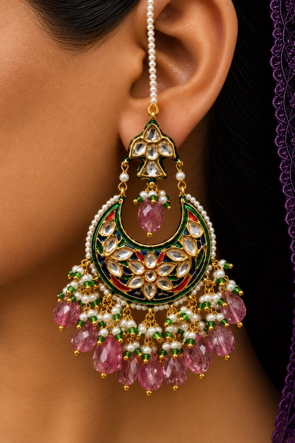 Multi Meenakari with Red Drops Floral Detail Earrings