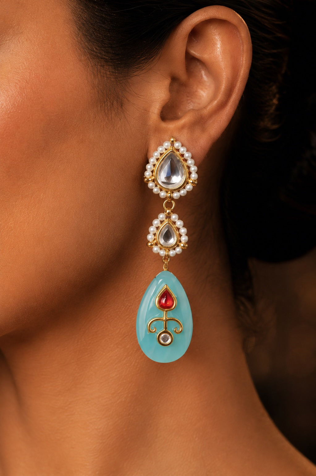 Kundan and Feroza Drop Earrings