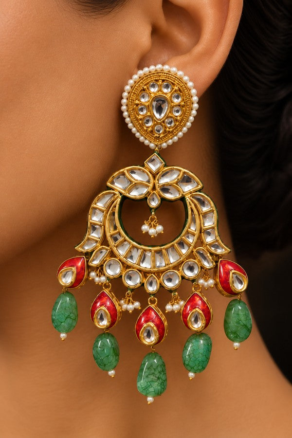 Red And Green Moon Drop Earrings