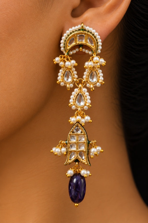 Amethyst Chand Kundan Earrings