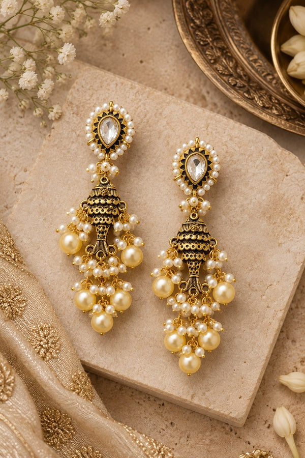 Dual Tone Fish Motif Pear Drop Earrings
