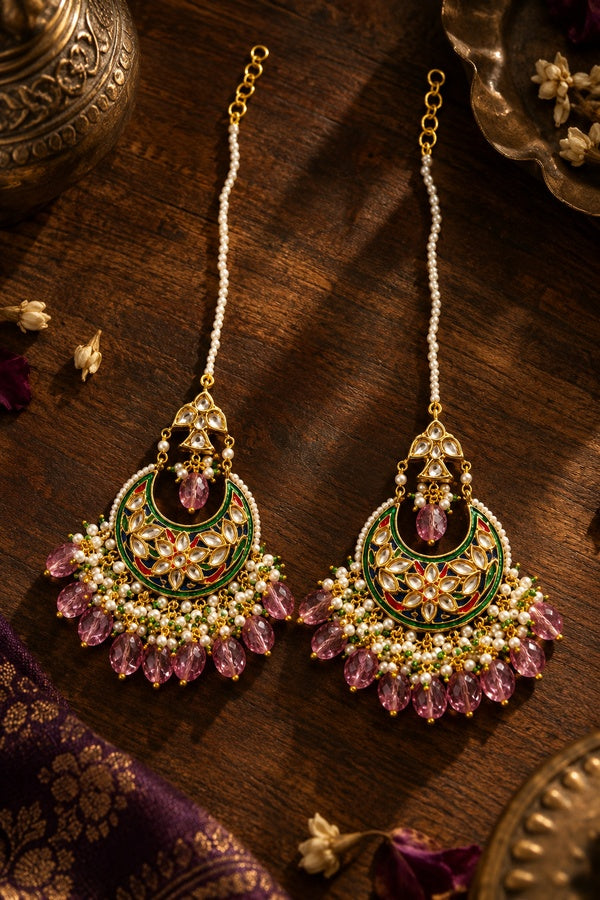 Multi Meenakari with Red Drops Floral Detail Earrings
