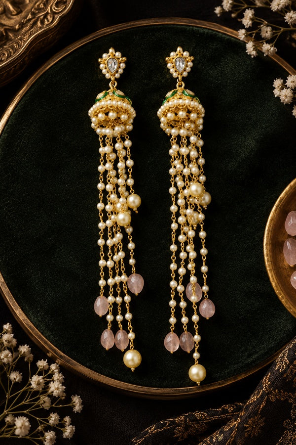 Kundan Jhumki Pearl Dangler Earrings
