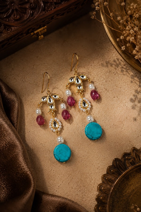Turquoise Fish Kundan Danglers