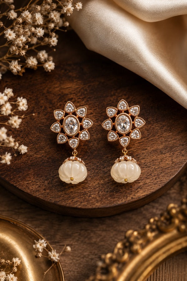 Rose Gold Zirconia Flower Drop Earrings