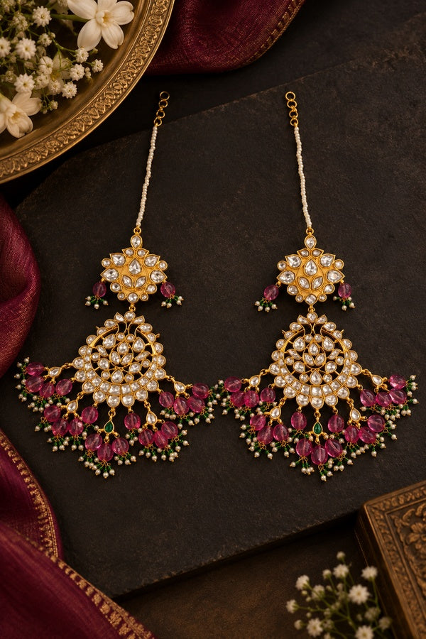 Blush Pink with Green Moti Jadai Earrings