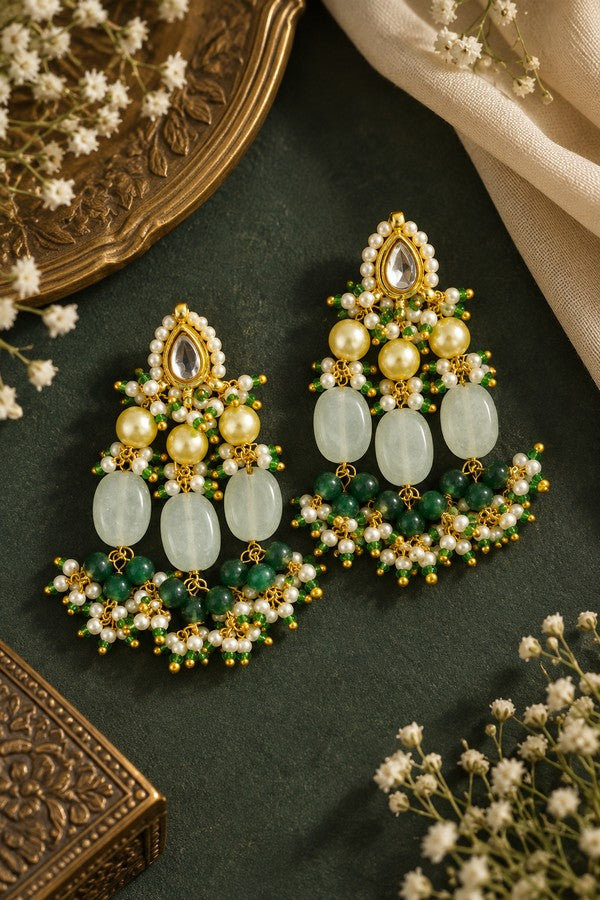 Green & Gold Kundan Biya Earrings