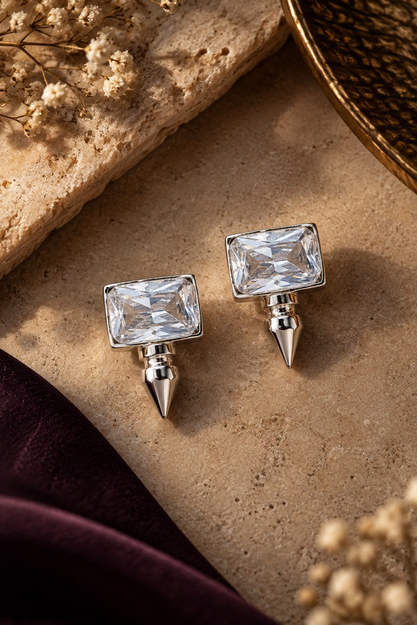 Silver & White Shine Stud Earrings