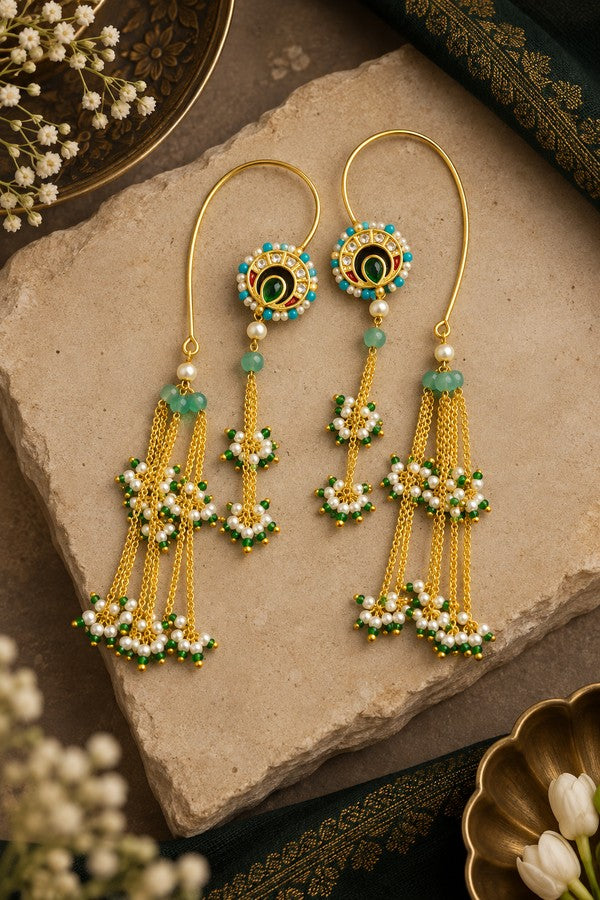 Hints Of Turquoise Dangling Chains Earcuff Earrings
