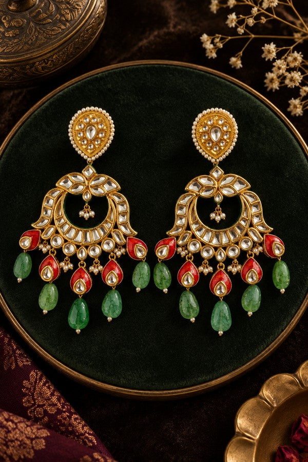 Red And Green Moon Drop Earrings