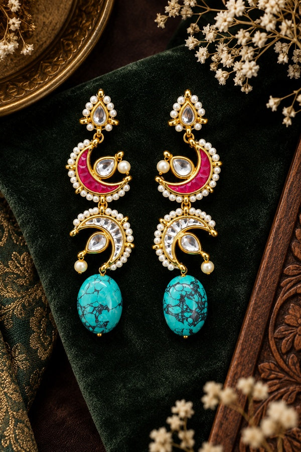 Red Chand Feroza Swing Dangler Earrings