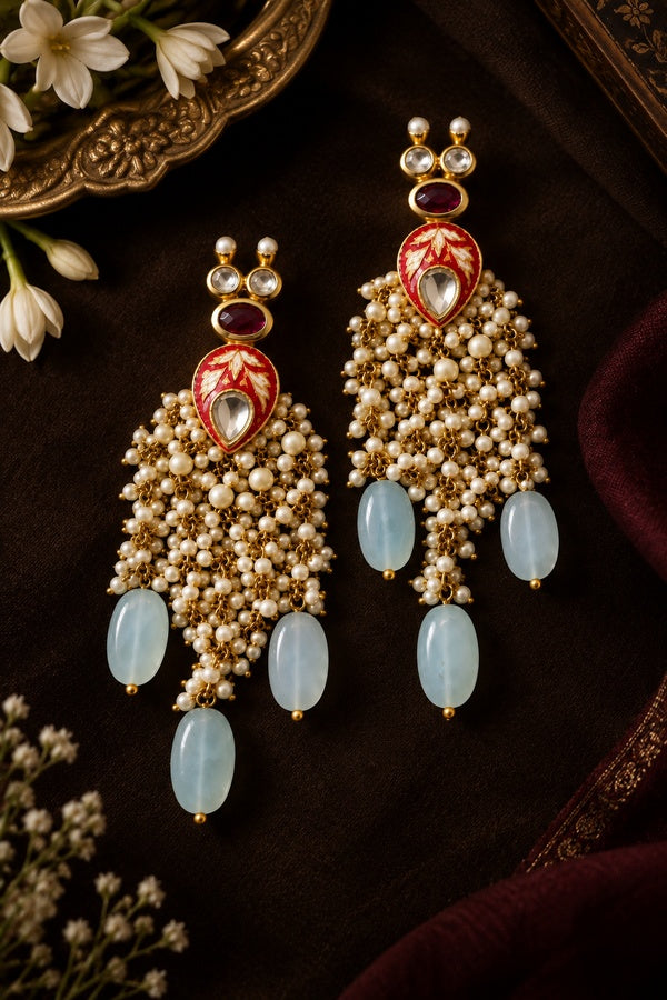 Red Pale Blue Drop Dangler Earrings