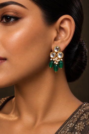 Green Triad Kundan Earrings