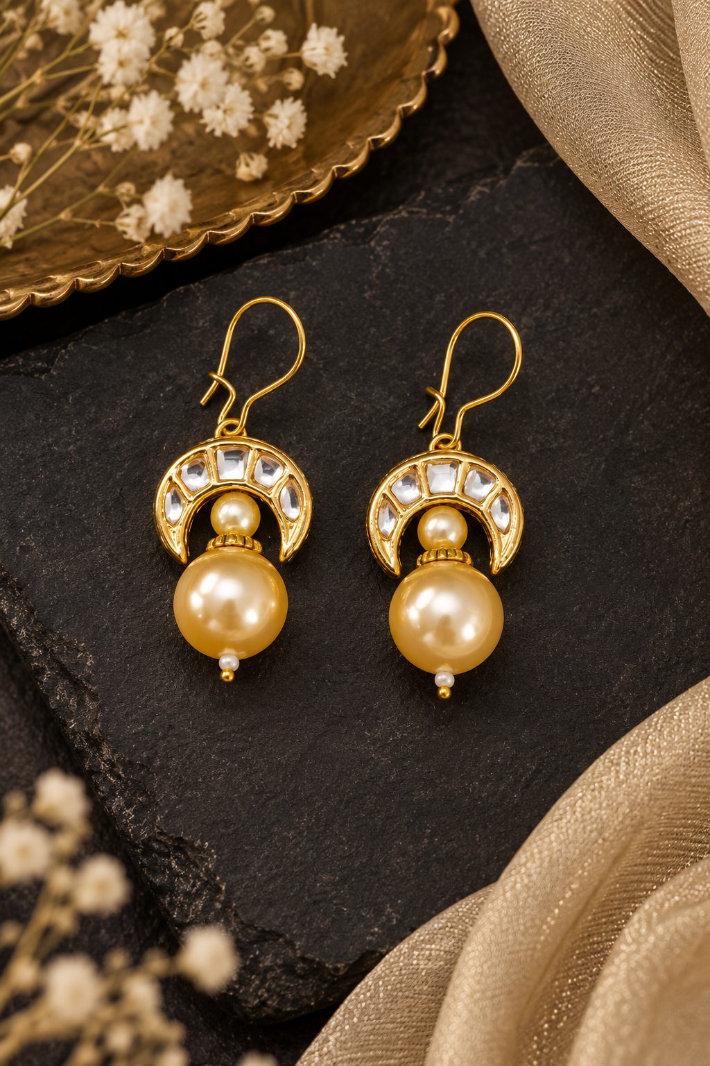 Golden Chand Pearl Drop Earrings