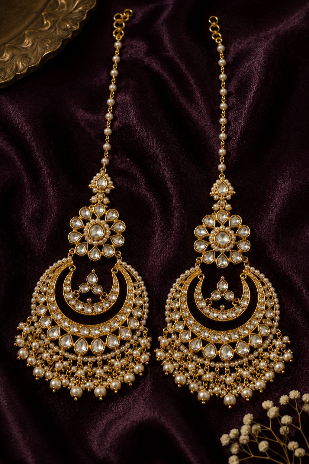 Statement Kundan Gold & White Pearls Chandbali