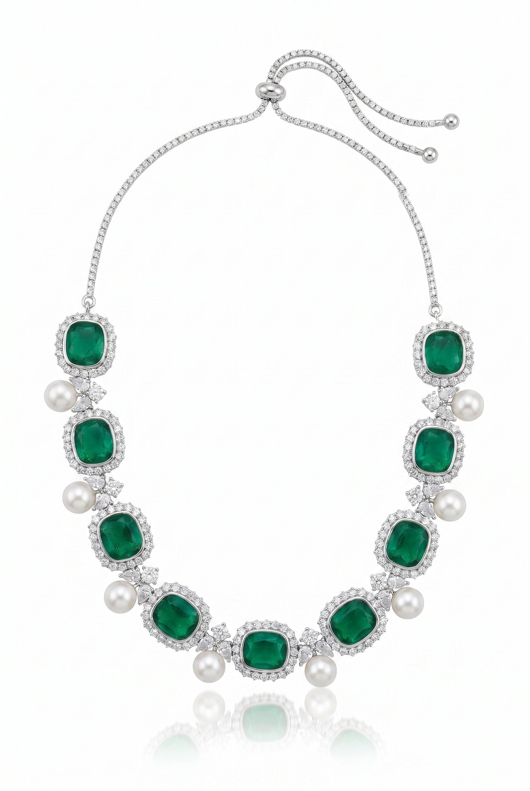Green Doublet Stone & Pearls Necklace