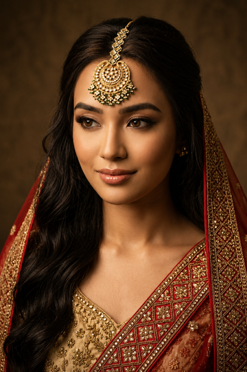 Statement Gold & White Green Hints Maang Tikka
