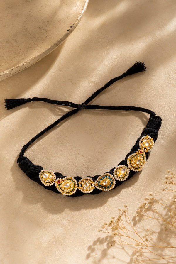 Green Blue Meena Kundan Paisley Choker Necklace
