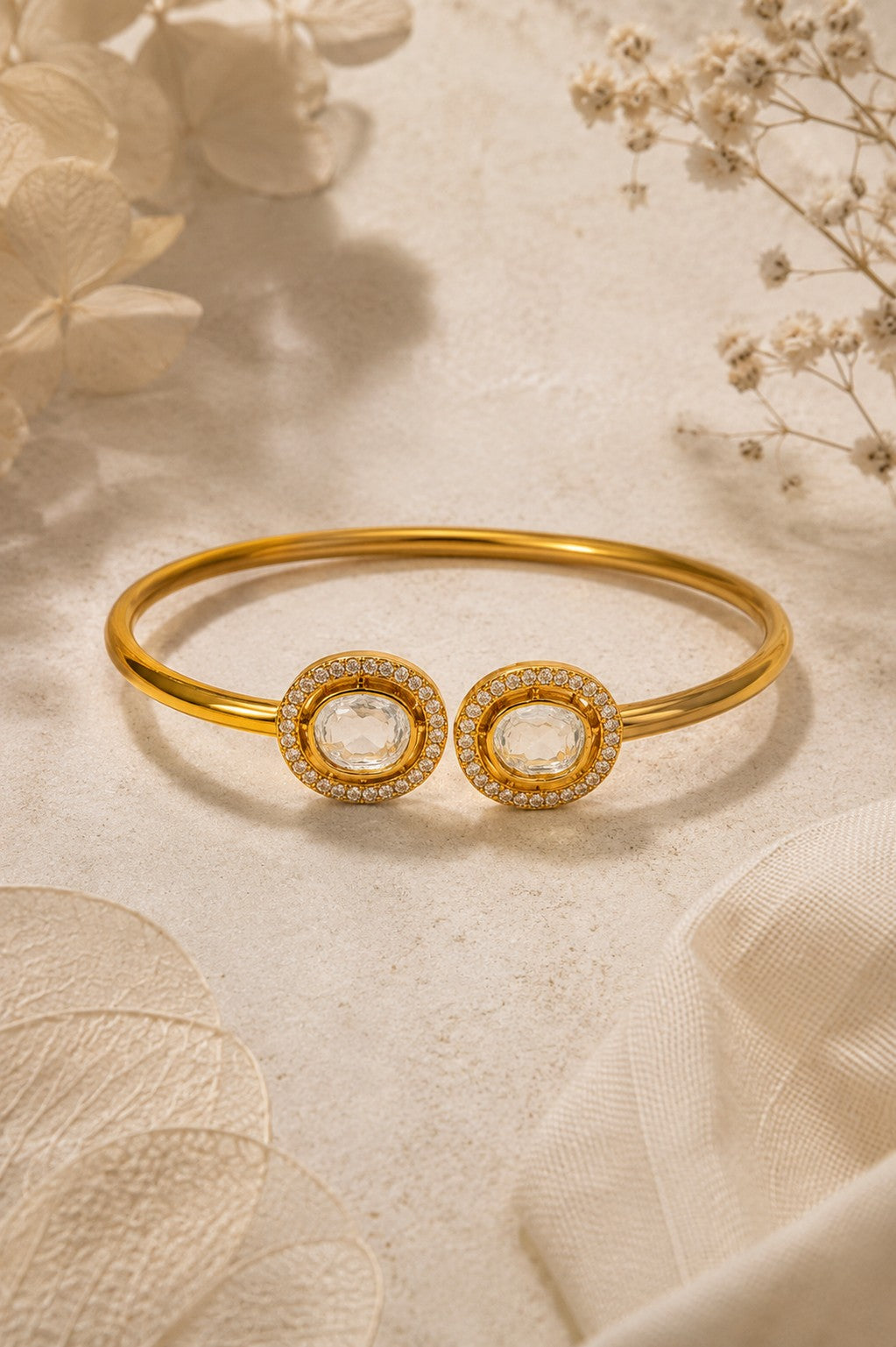 Gold Zirconia Adjustable Bangle Bracelet