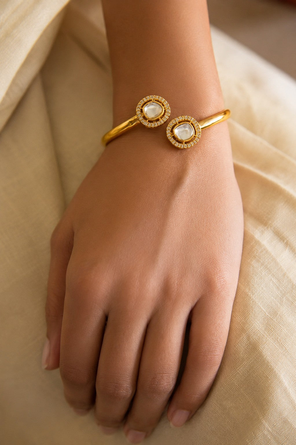Gold Zirconia Adjustable Bangle Bracelet