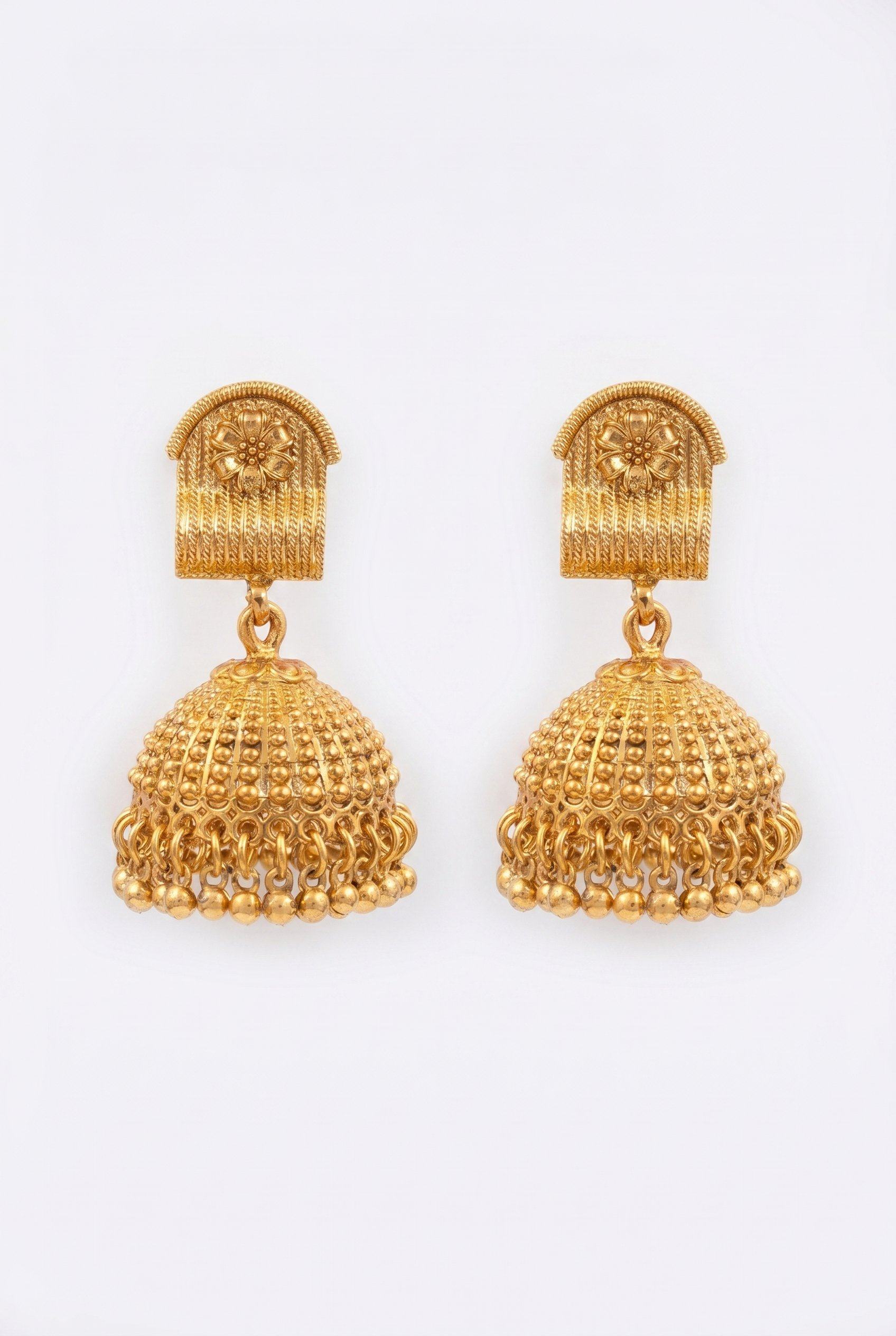 Golden Regal Jhumki With Golden Beads Earrings