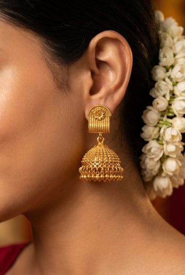 Golden Regal Jhumki With Golden Beads Earrings