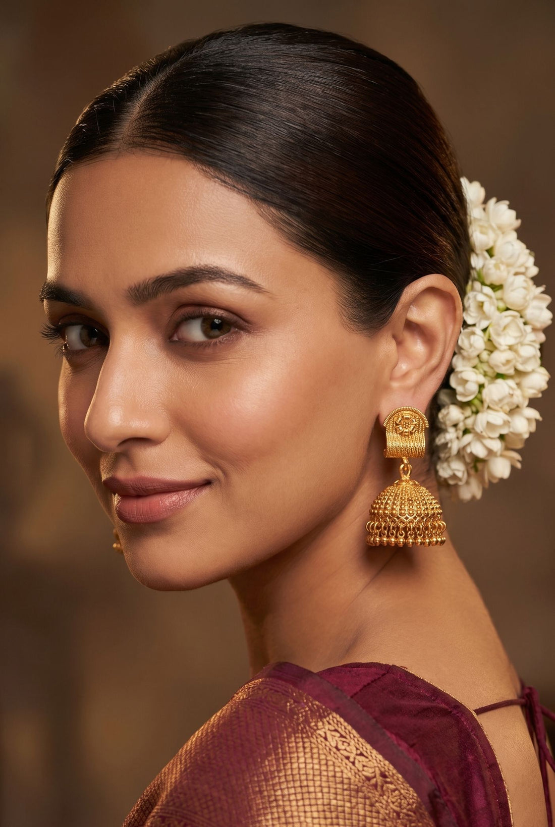 Golden Regal Jhumki With Golden Beads Earrings