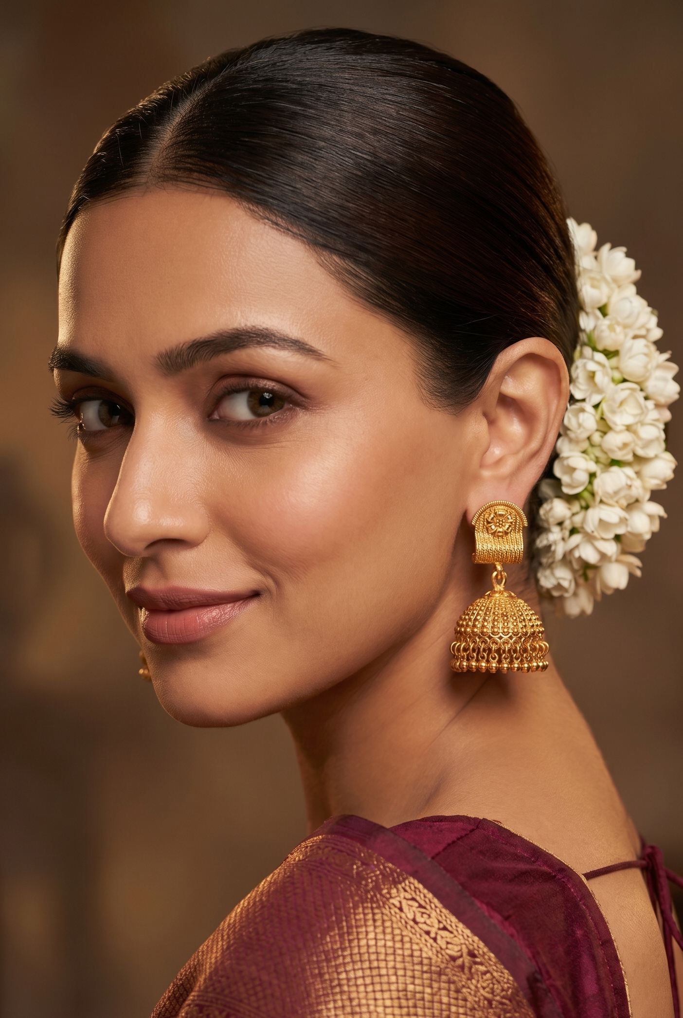 Golden Regal Jhumki With Golden Beads Earrings